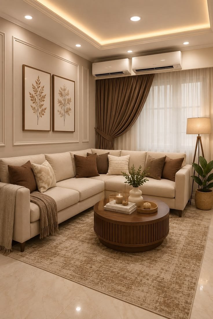 Elegant cozy beige modern living room