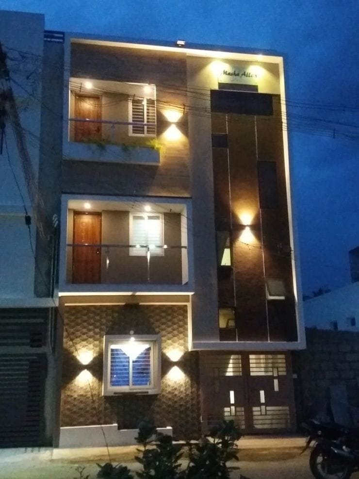 Completed 3-storey residence facade at night